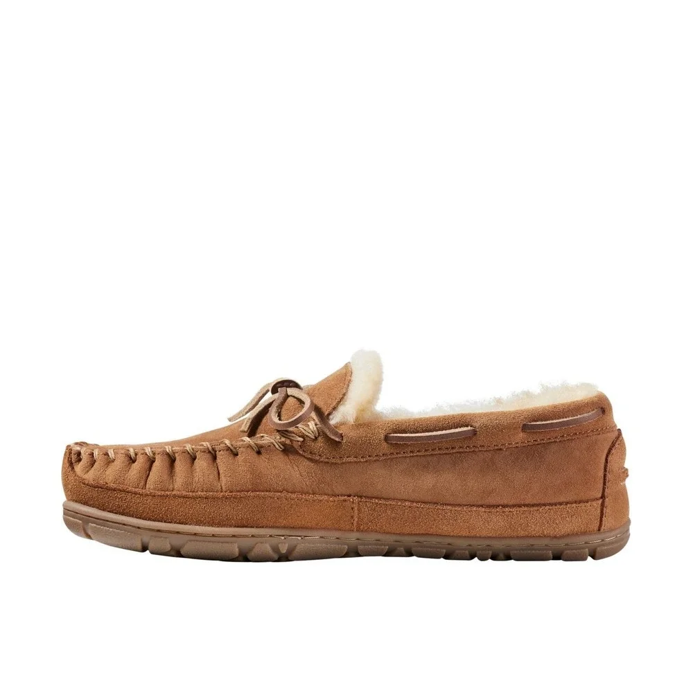 L.L.Bean Wicked Good Moccasin Mens Size 7‎ Brown Shearling Suede Slippers